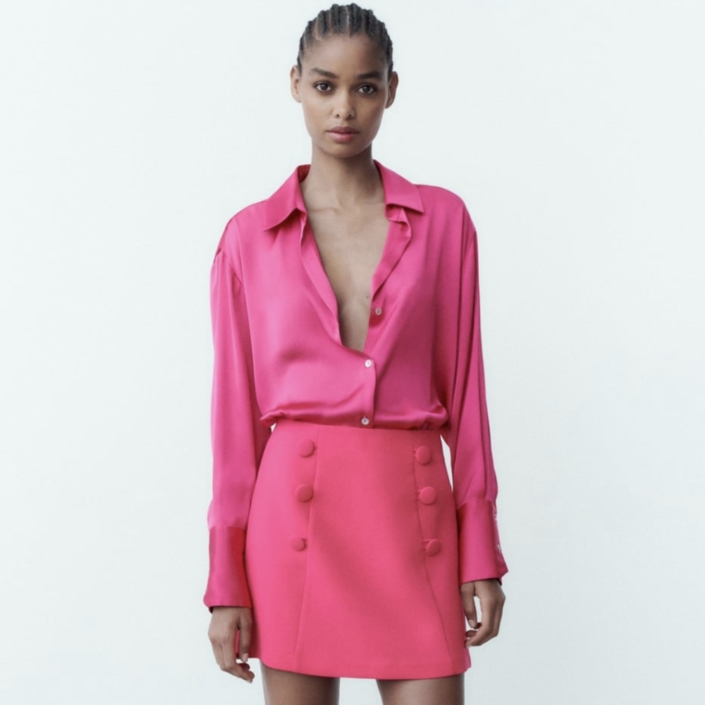 Buttoned Mini Skirt Fuschia Zara - Picture 3 of 8